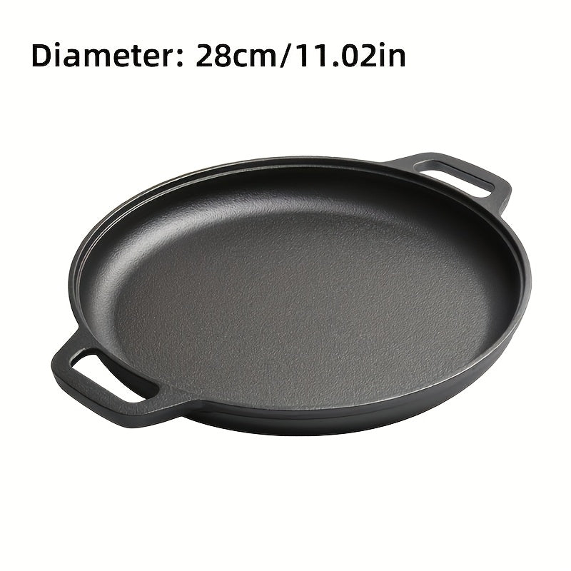1pc Cast Iron Grill Pan, Pre-Seasoned 11.02 Inch Skillet With Dual Large Loop Handles, Durable & Even-Heating, For Oven, Stovetop, Grill Or Campfires, Kitchen Gadgets For Pizza Lovers