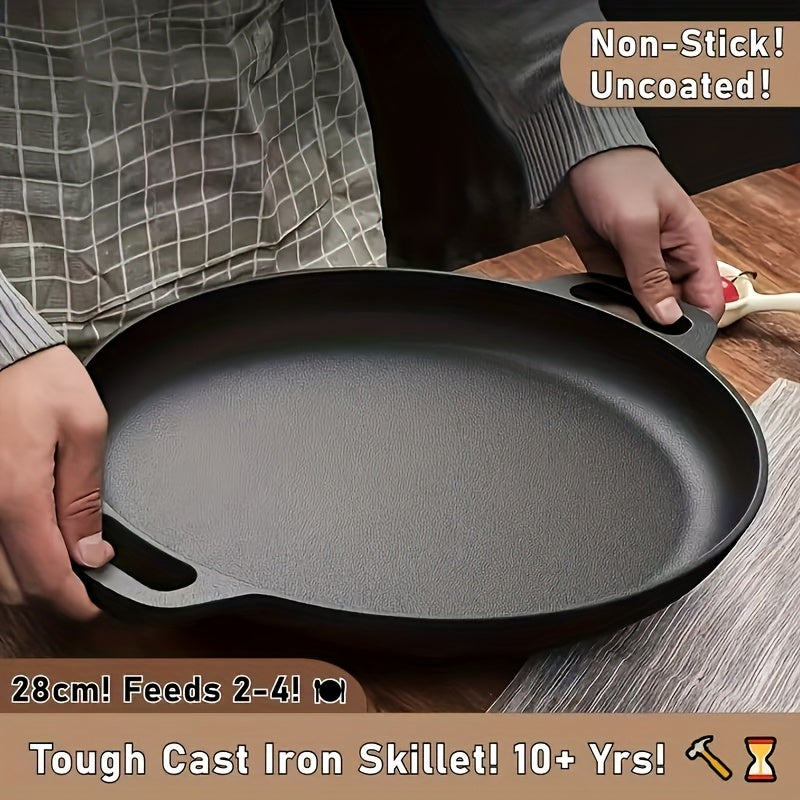 1pc Cast Iron Grill Pan, Pre-Seasoned 11.02 Inch Skillet With Dual Large Loop Handles, Durable & Even-Heating, For Oven, Stovetop, Grill Or Campfires, Kitchen Gadgets For Pizza Lovers